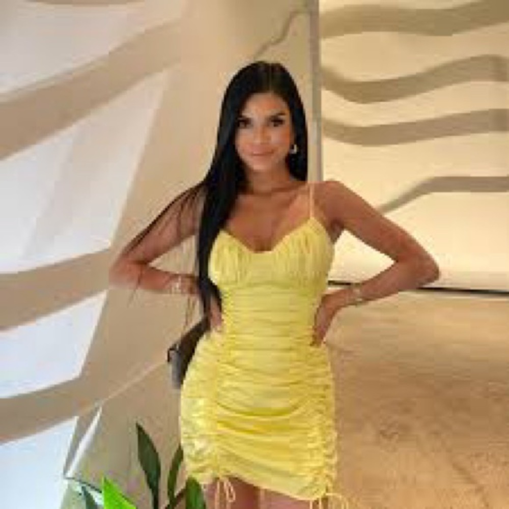 NWT Fashion Nova cotton candy dreaming satin Yellow Mini Dress L